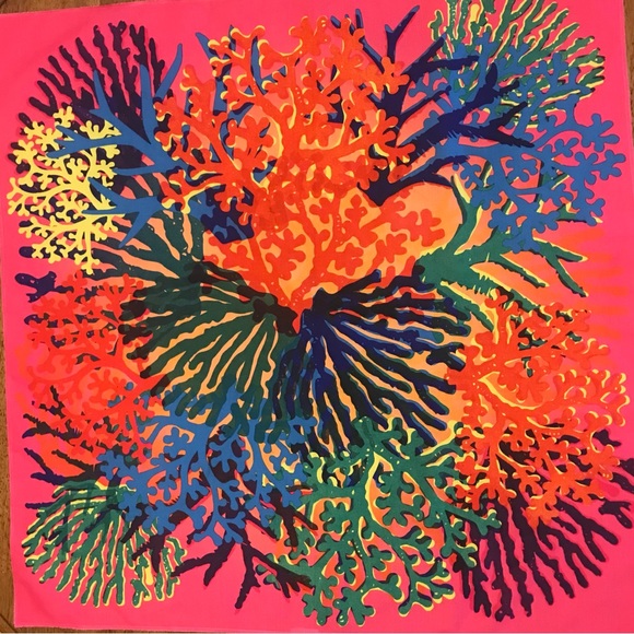 Under-the-sea coral themed 28” square scarf. No tag. - Picture 2 of 4